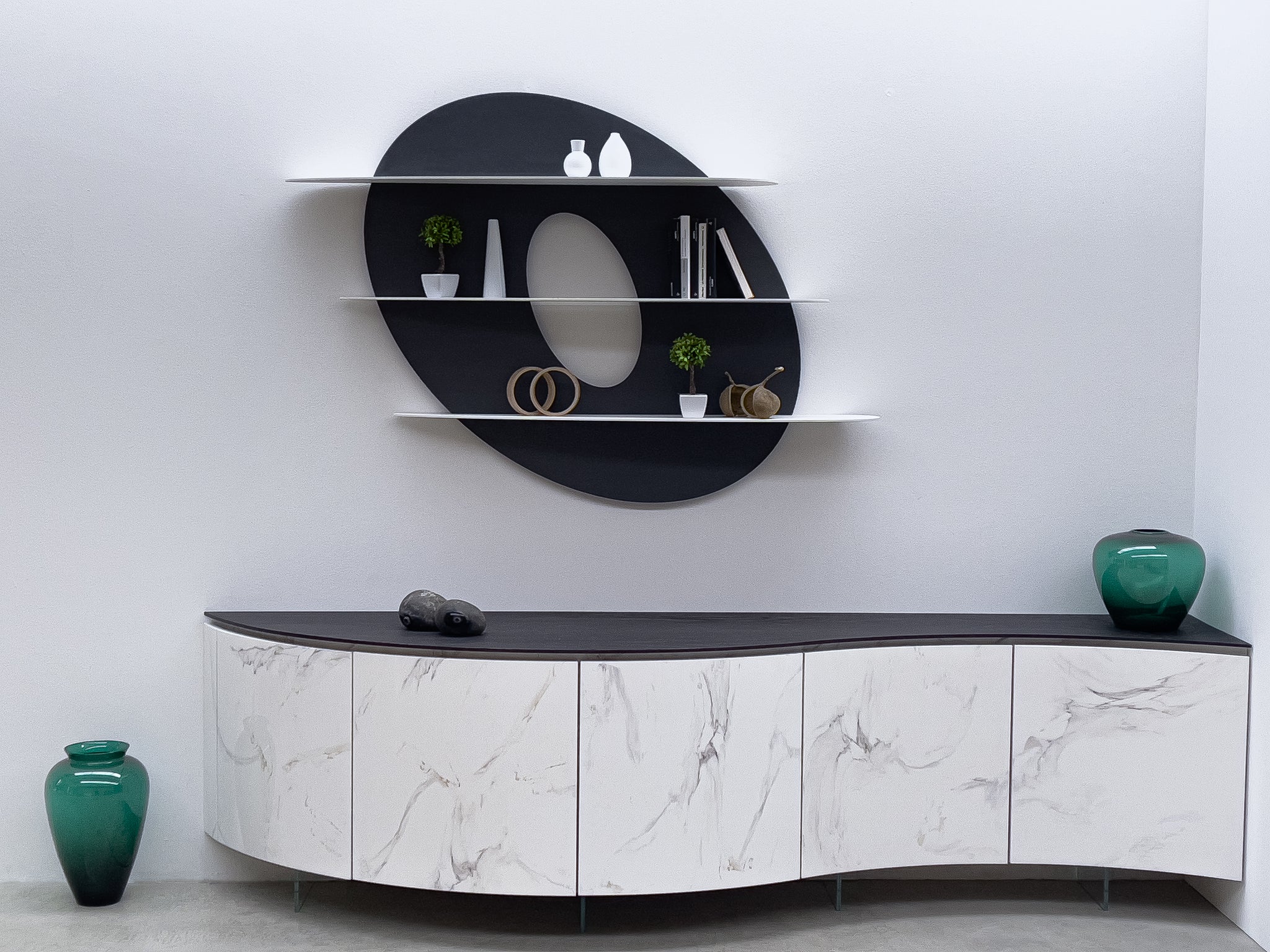 Black oval modern bookcase 